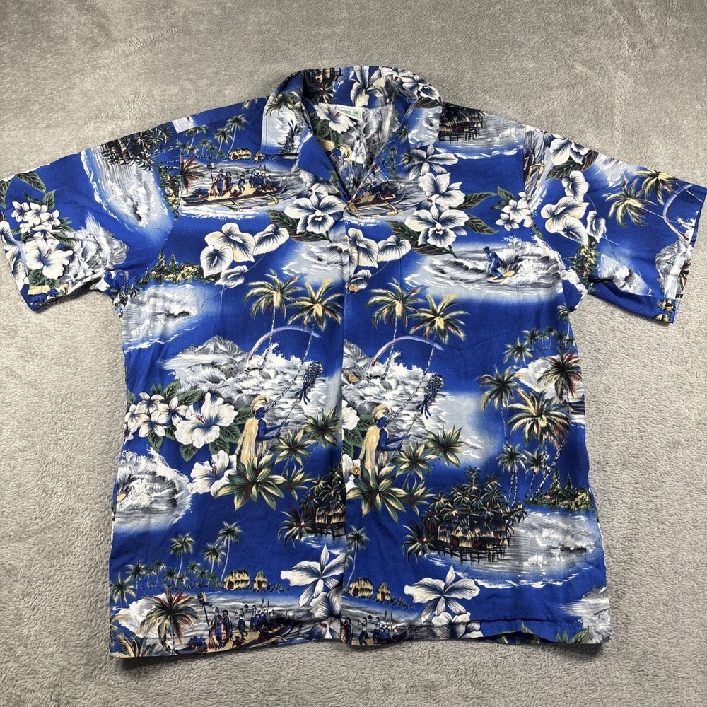 Jade‎ Fashions Hawaiian Shirt Mens Blue Size XL